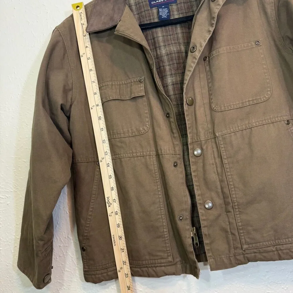 Class Club Boys Brown Canvas Barn Jacket Fall Plaid Lined Size M 10-12